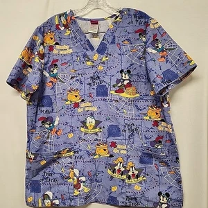Disney Halloween Scrubs top Candy Pirates Mickey Goofy Donald Purple size M - Picture 1 of 8