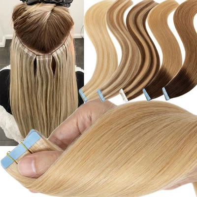 Thick 40pcs Skin Weft Tape in Hair Extensions Real Remy Human Hair Tape for Hair - Image 1 of 4