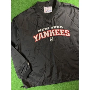 Vintage 90s New York Yankees Black Large Pull Over Windbreaker Jacket USA MLB - Picture 1 of 5