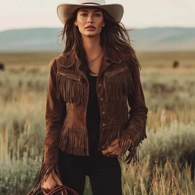 2025 Suede Short Jacket with Lapel Collar, Belt & Tassel - Image 1 of 4