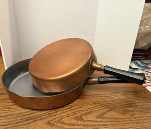 Vintage 1930 Revere Ware Solid Copper Frying Pan Set Of Two 10” 9” - Bild 1 von 9
