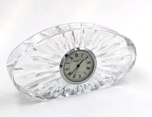 1990s Waterford Oval Starburst Cut Crystal Desk Clock Silver Metal Clock 4-1/2"L - Picture 1 of 23