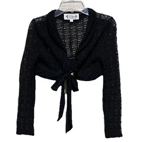 The Collection by Sara Sara Black Girls Lace Sweater Cardigan Size 12 Tie Front - Picture 1 of 14