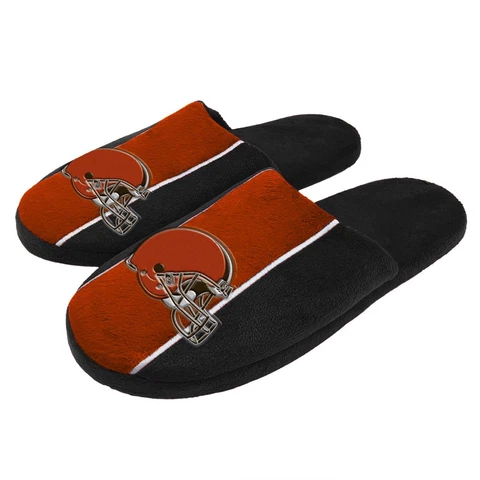 Cleveland Browns NFL Men's Big Logo Stripe Slipper, 4 Sizes Available, FREE Cover