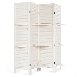 4 Panel Folding Room Divider Screen W/3 Display Shelves Multi-use Tall White - Picture 1 of 8
