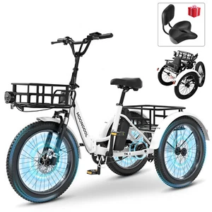 MOPHOTO 750W Folding Electric Bike With Backrest 20'' Fat Tire 48V 14.5AHBattery - Picture 1 of 48