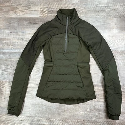 Chaqueta Pullover Lululemon Down For It All Talla 0 Verde Oliva Oscuro 1/2 Cremallera Foto 1 de 4