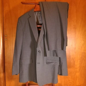 Brooks Brothers BrooksCool Suit 44L Full Canvas 39x30 Gray W Blue Pinstripe - Picture 1 of 7