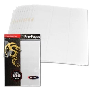 10 pks of 10 (100) BCW Std Sized Card 18-Pocket Side Loading Wht Pro Binder Pgs - Picture 1 of 7
