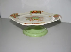 Vintage L & Sons Hanley English Ware Sandwich Cake Plate & Stand Green Bakelite - Bild 1 von 9