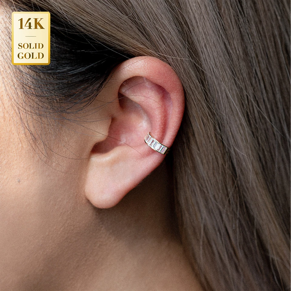 Pendiente envolvente baguette recta de circonita cúbica de oro macizo 14K REAL circonita cúbica circonita cúbica Foto 1 de 1