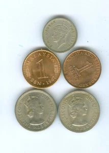 FIVE UNCIRCULATED COINS OF MALAYA - Picture 1 of 2