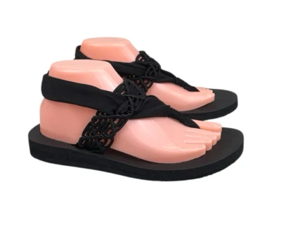 Sandalias negras de espuma de yoga Skechers elásticas con correa zapatos para mujer 8 Foto 1 de 4