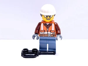 Lego Mini Figure City Construction Worker Female Dark Brown Hair from Set #60324 - Picture 1 of 2