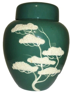 Weil Ware Jar Temple Ginger Ming Tree w Lid Green California Pottery 8" Tall Vtg - Picture 1 of 9