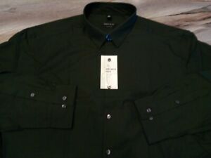 Men's Van Heusen Slim Fit Shirt Cotton Blend 17 1/2 32/33 Dark Green Pinstripes