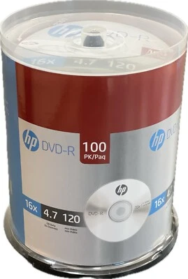 HP Logo Branded Blank DVD-R 4.7GB 16X Media Disc 100 Pack Cake Box - Image 1 of 2