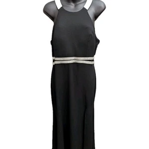 My Michelle Women's Size 13 Black Rhinestone Mesh Waist Formal Dress Side Slit - Picture 1 of 11