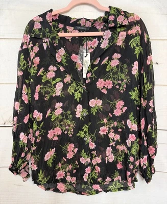 Olivaceous Size SM NWT Sheer Black Pink Floral Top Classy FUN! - Image 1 of 4
