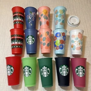 Starbucks Logo Plastic Tumblers Cups lot of 14 Seasonal Easter Christmas Basic - Picture 1 of 2