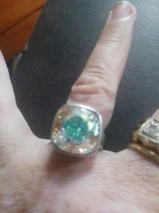 Vintage Sterling Silver Custom Made Large Faceted Aurora Borealis Ring Size 7 - Picture 1 of 10