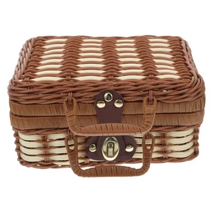 Imitation Rattan Suitcase Handwoven Receiving Bins Plastic Wicker - Picture 1 of 19