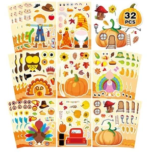 Thanksgiving Make a Turkey 32 STCK. Gesicht Aufkleber für Kinder Türkei Spiele Handwerk Neu - Bild 1 von 6