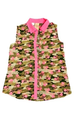 Faded Glory Button Up Sleeveless Blouse Green And Pink Little Girls Size Medium  - Image 1 of 4