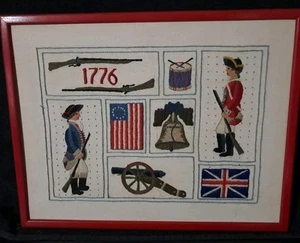VINTAGE COMPLETED CREWEL PATRIOTIC COLONIAL AMERICAN/REVOLUTION WAR 1776 ... - Picture 1 of 10