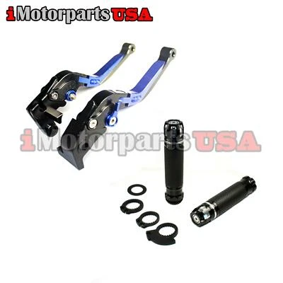 YAMAHA YZF R1 R6 SHORTY BRAKE CLUTCH LEVERS ANODIZED W/ RACING HAND GRIPS SET - Image 1 of 4