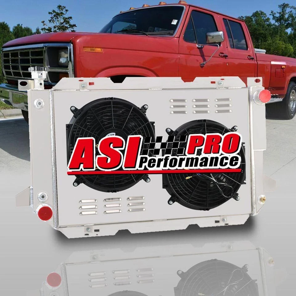 4 Row Radiator Shroud Fan Fit 1983-1997 1989 Ford F100 F150 F250&350 Bronco V8 - Изображение 1 из 4