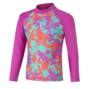 Speedo Girls Floral Splice Long Sleeve Suntop, Neon Violet - Girls Rashie - Picture 1 of 2