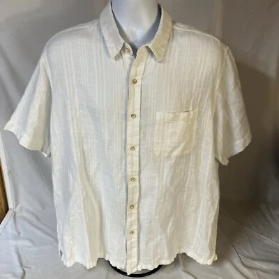 Tasso Elba Island Shirt Men Linen Cotton Blend XL Short Sleeve White Stripes FS! - Image 1 of 4