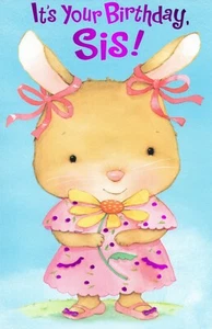 Linda tarjeta de FELIZ CUMPLEAÑOS PARA HERMANA JOVEN, conejito conejo de American Greetings +✉ - Imagen 1 de 5