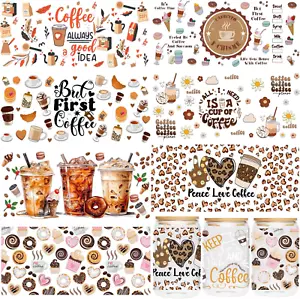 UV DTF Cup Wraps Transfer - 8 Sheets Coffee UV DTF Transfer Sticker for 16 OZ Gl - Picture 1 of 6