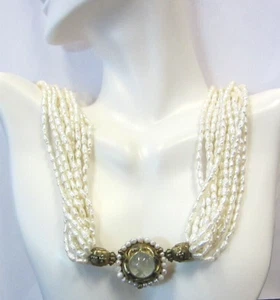 VINTAGE MMA METROPOLITAN MUSEUM OF ART AQUAMARINE & PEARL NECK, STERLING SILVER - Picture 1 of 8