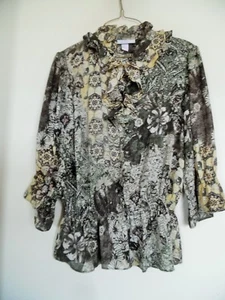 Womens Dressbarn Multi Ruffe 3/4 Sleeve Peasant Blouse Size S - Picture 1 of 3