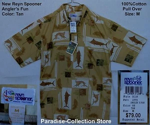 NEW REYN SPOONER BEAUTIFUL  FISHING ANGLERS FUN 100%  COTTON TAN PULL OVER  M - Picture 1 of 9