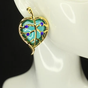 Vintage Green Rhinestone Leaf Earrings Medieval Temperament Blue Leaf Earrings - Picture 1 of 2