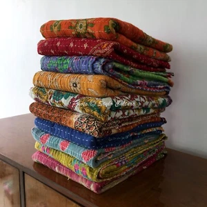 Wholesale Lot 10 Pcs Vintage Boho Twin Kantha Cotton Quilt Bed Cover Blanket - Picture 1 of 5