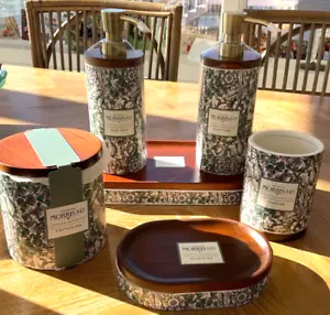 William Morris & Co~bathroom/vanity set~6 pieces~Ceramic/wood~Floral Design~NWT~ - Picture 1 of 12