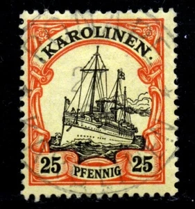 TIMBRO MANUALE TEDESCO CAROLINE ISLAND SC# 11 USATO CERTIFICATO SUL RETRO - Foto 1 di 2