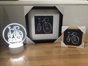 Unique Cycologist Cycling Art Gift Set - Bicycle Lighted Display & Framed Prints - Picture 1 of 9