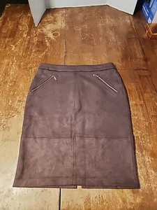 Ivanka Trump Womens Sz 10 Wine Knee Lengrth Swede Pencil Skirt Gold Zippers - Picture 1 of 5