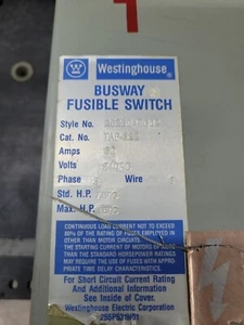 TAP322 WestinghouseEaton Cutler Hammer bus plug 3PH 3W 240V 60A - Picture 1 of 8