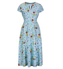 Lindy Bop 'Juliet' Sky Blue Floral Vintage 1940s Retro Tea Day Dress Size 14