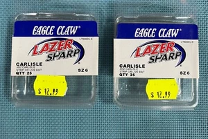 Eagle Claw Lazer Sharp Carlisle Hooks Red Size 6 - Qty 25 x 2 Packs - LT6088U-6 - Picture 1 of 4