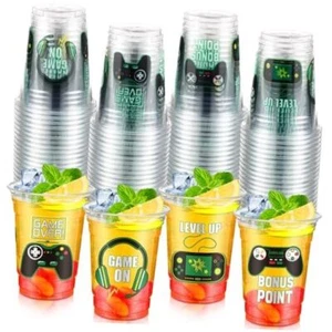 50 Pcs Video Game Plastic Cups 12 Oz Gaming Birthday Party Cups Bulk Green - Picture 1 of 7