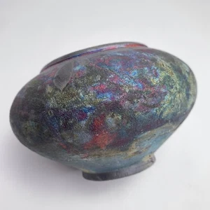 Vintage 1994 Robert Graydon Iridescent Raku Studio Pottery Vase 5.5”d x 3.5"h - Picture 1 of 13