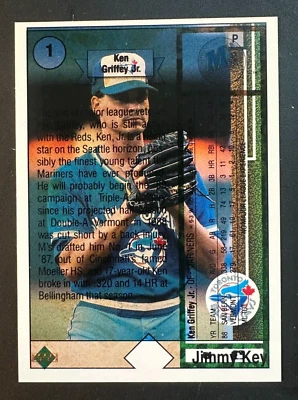 Ken Griffesy JR RC Back 1989 Upper Deck Error Jimmy Key / Dick Schofield Front - Imagem 1 de 2